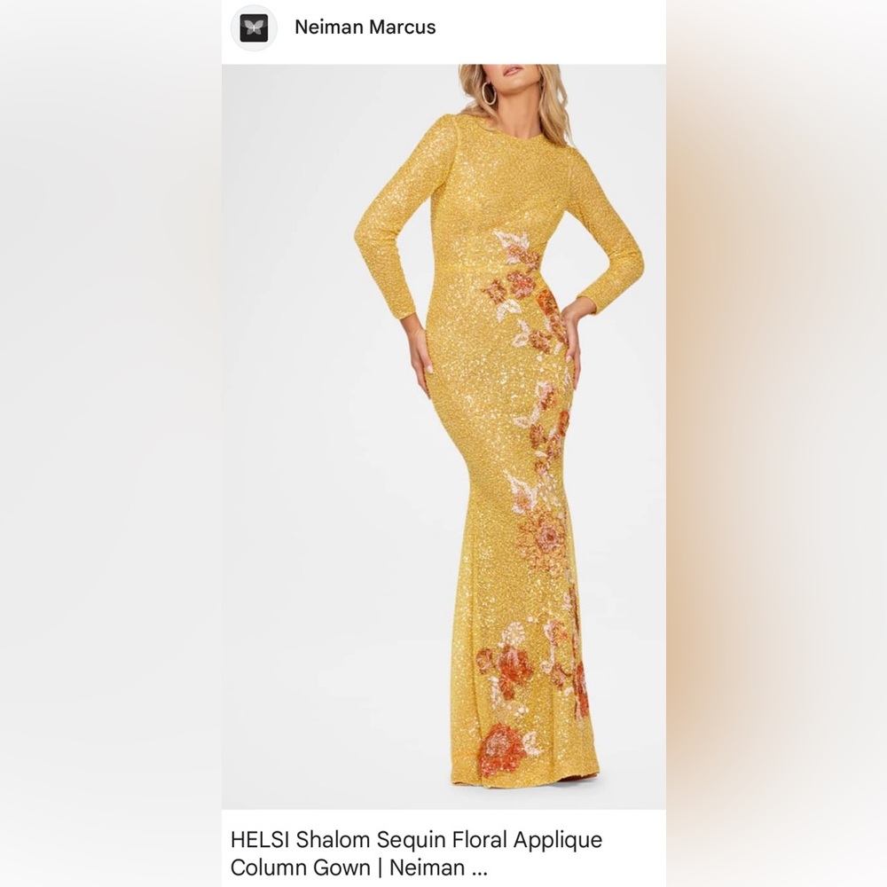 HELSI Shalom Sequin Floral Applique Column Gown in Saffron Formal Wedding Prom